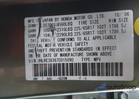 2007 Honda Cr-V Lx z USA, uszkodzony, nr VIN JHLRE38367C015090